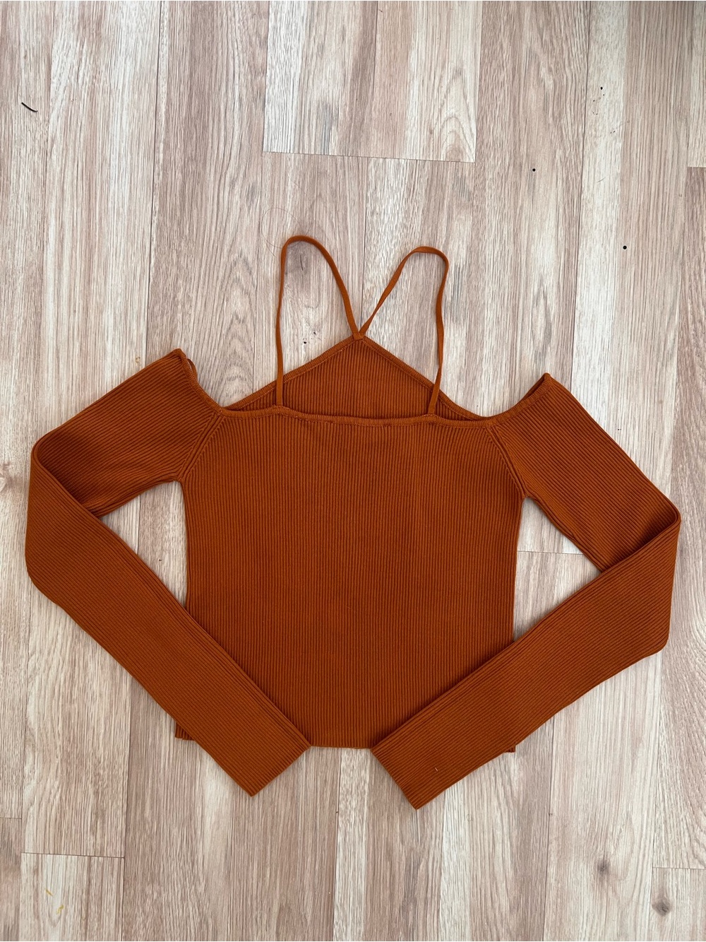 ZARA Rust Off-Shoulder Ribbed Sweater Top - Picture 3 of 4